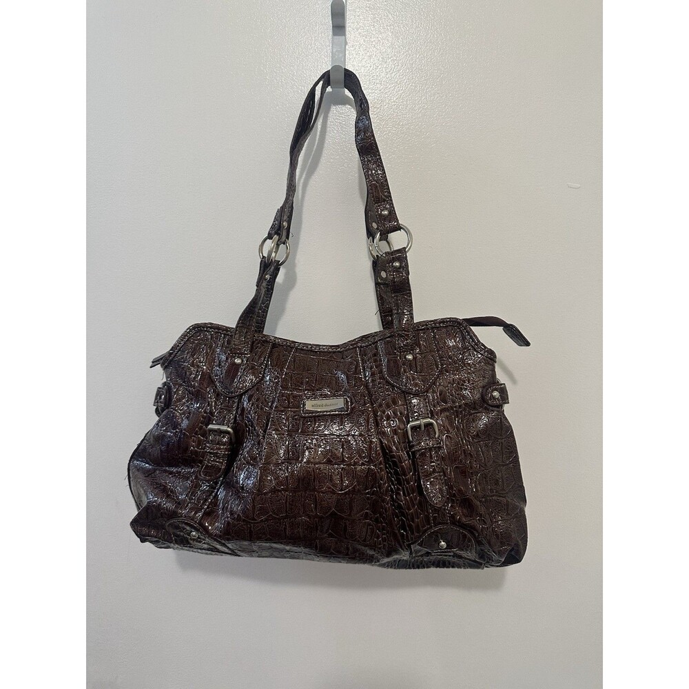 Alfred Dunner Brown Croc Embossed Faux Leather Shoulder Bag Tote Purse Zip